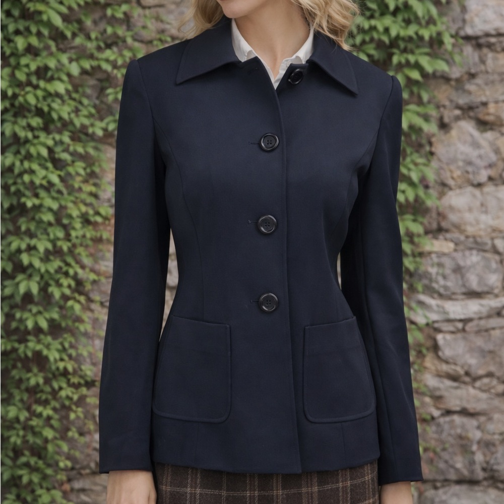 ETCETERA Heritage Style Quiet Luxury Navy Wool Blend Button Front Blazer, 4